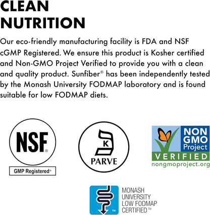 BlueBonnet Nutrition Sunfiber – 6 g of Plant Based Prebiotic Soluble Fiber – Supports Digestive Health* - Instant Dissolve – Non-GMO, Vegan, Kosher, Low-FODMAP – Unflavored, 7.4 OZ, 30 Servings