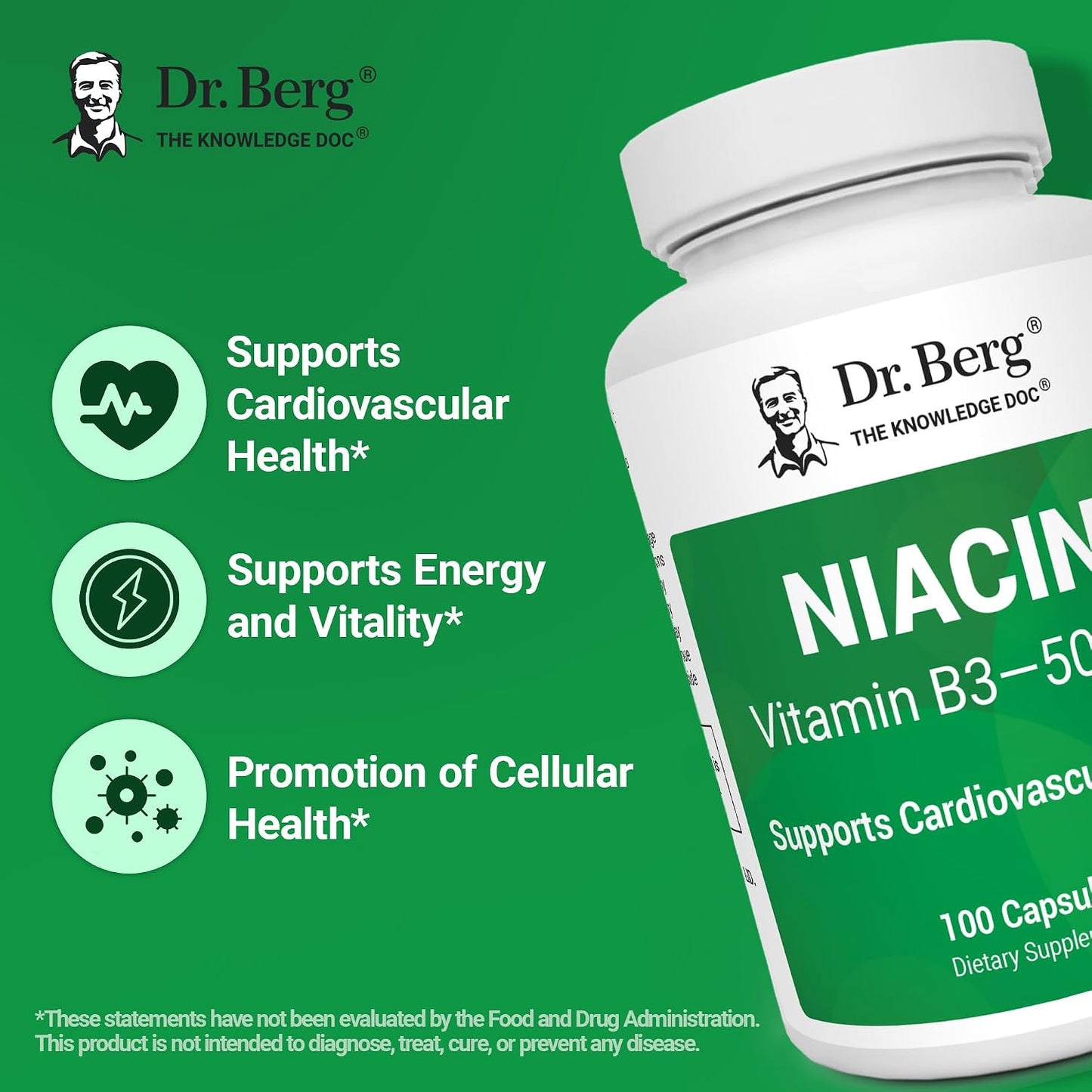 Dr. Berg Highly-Potent Niacin 500 mg – Now Only 125 mg per Capsule for Niacin Flush Tolerance Building – Gradually Increase to 500mg a Day – Vitamin B3 for Heart, Brain & Energy Support – 100 Capsules