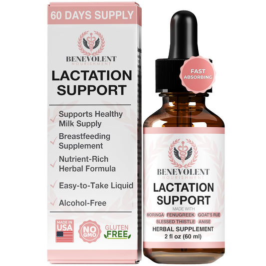 Benevolent Lactation Support Liquid Drops for Mothers – Fast-Absorbing Breastfeeding Supplements with Fenugreek & Moringa – Supports Healthy Milk Supply – Alcohol-Free, Sugar-Free, Non-GMO, 60 Serving
