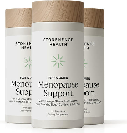 Stonehenge Health for Women Menopause Support for Peri + Menopause + Post - Mood, Energy, Stress, Hot Flashes, Night Sweats, Sleep & Cortisol, Chromax Chromium, Vitamin D3, KSM-66 Ashwagandha (3 Pack)