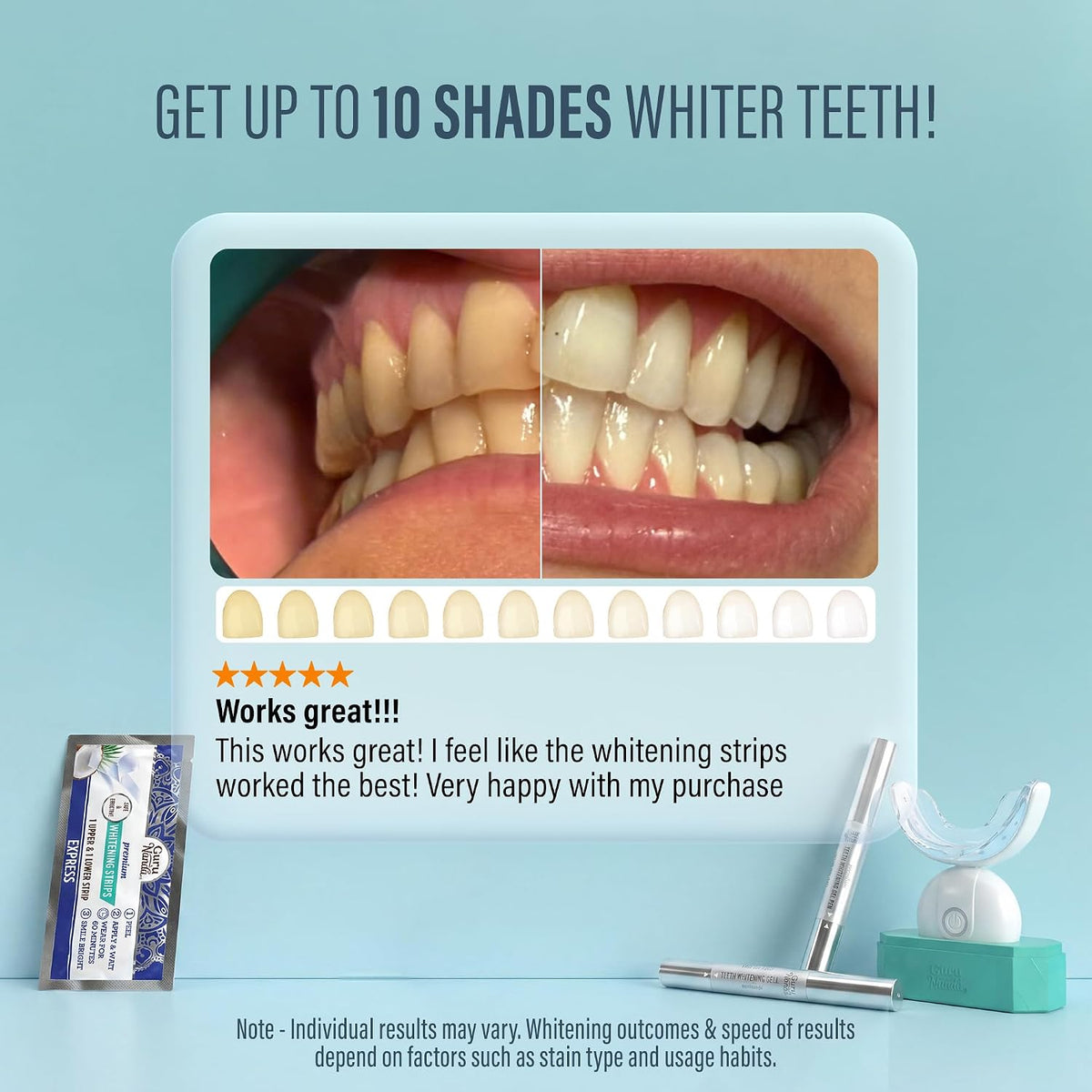 GuruNanda Teeth Whitening Kit, Up to 10 Shades Whitening, 40 Treatments