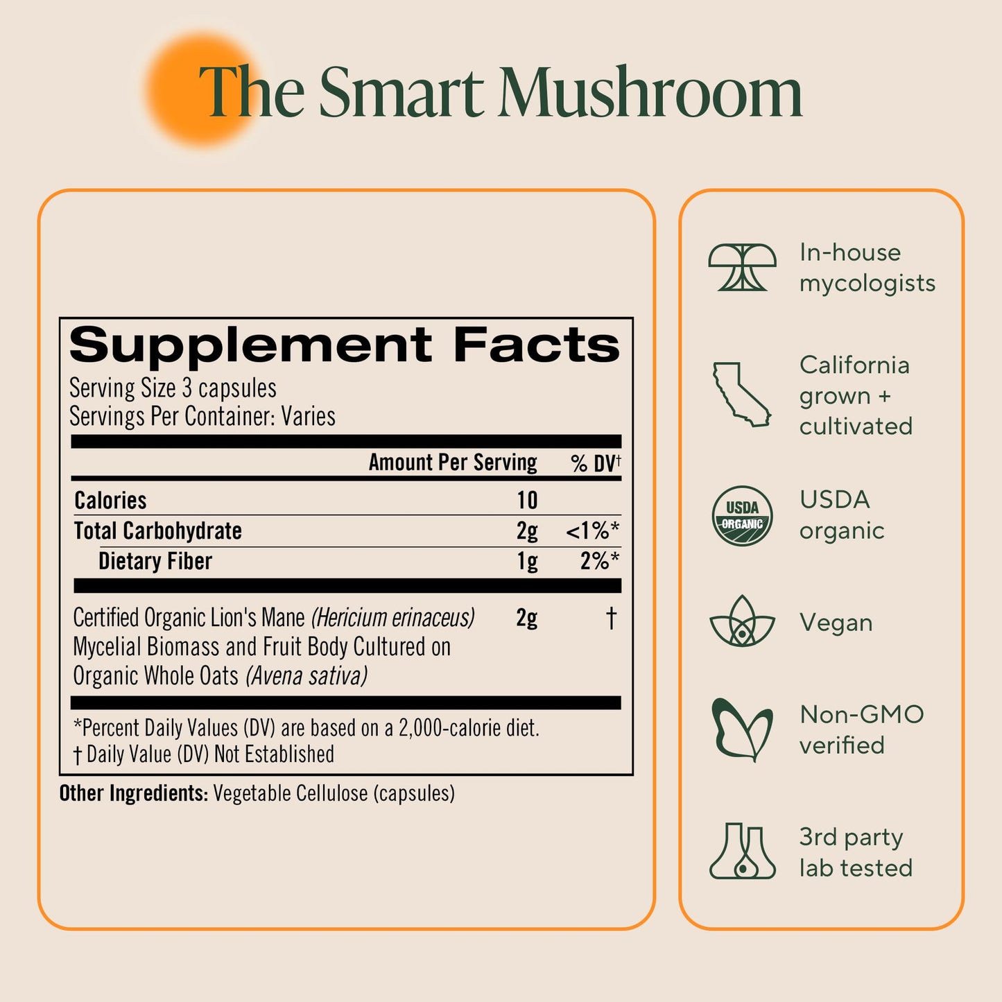 Om Lion’s Mane Mushroom Capsules - Organic Mushroom Supplement and Nootropic - Brain Supplements for Memory and Focus, 180 Count (60 Servings)