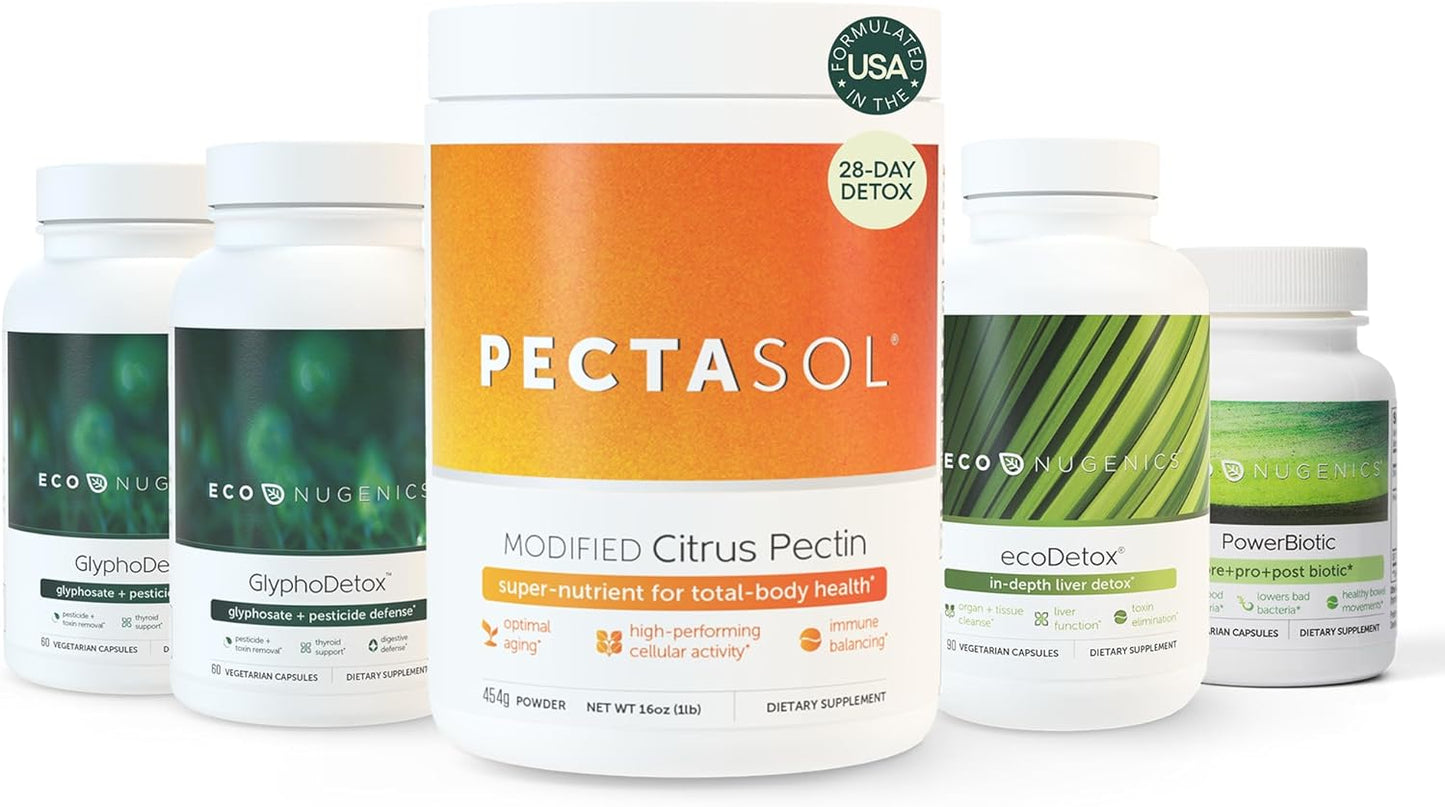 EcoNugenics Advanced Detox Rescue Supplement Bundle – 28 Day Cleanse with PectaSol for Toxin Binding, GlyphoDetox for Pesticide Defense, ecoDetox for Liver Support and PowerBiotic for Gut Health