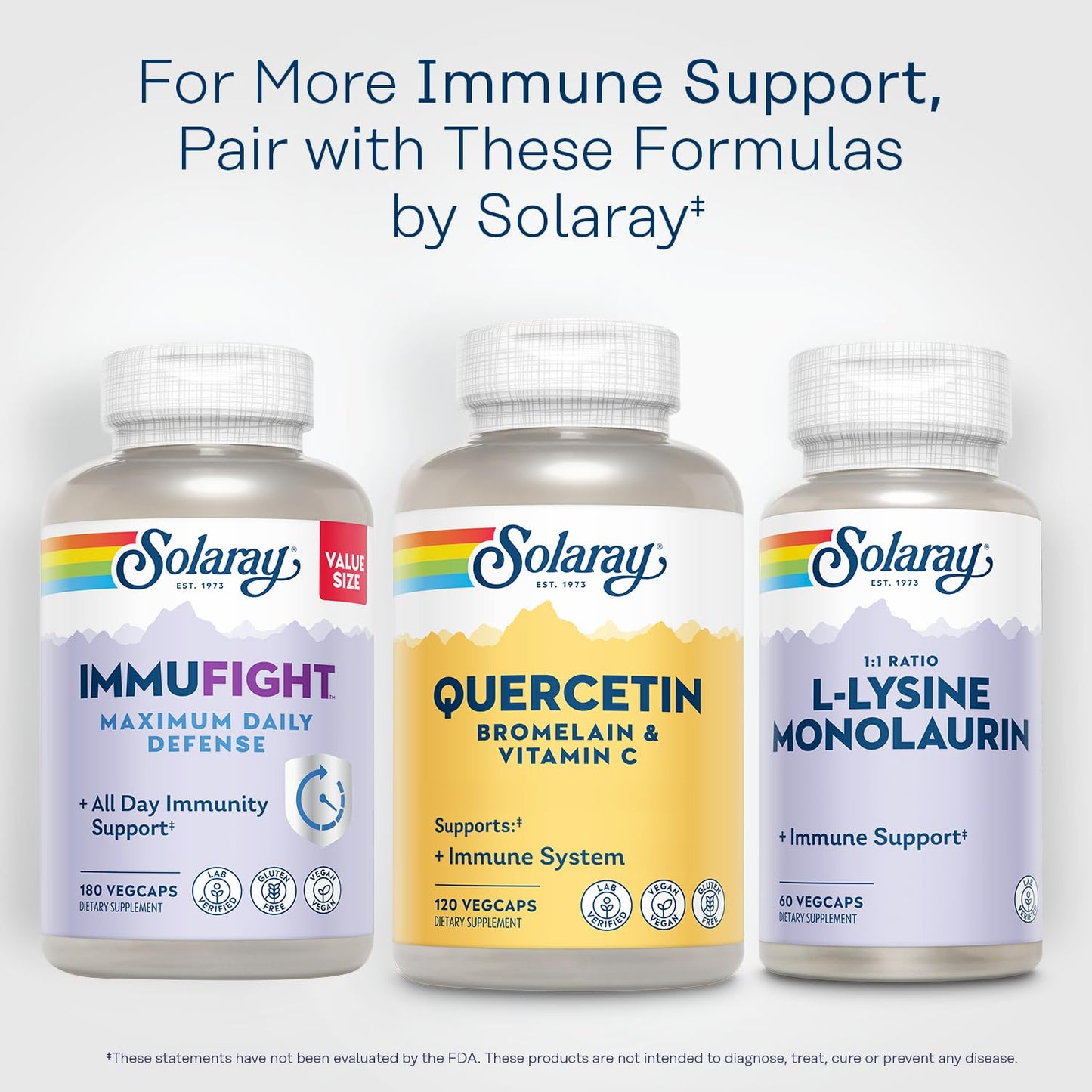 SOLARAY Quercetin Bromelain & Vitamin C, Immune System, Sinus, Respiratory & Antioxidant Activity Support, Vegan, 500mg of Quercetin & 1,235mg of VIT C, 60 Day Guarantee, 75 Servings, 150 VegCaps