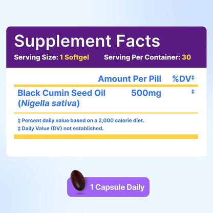 InnovixLabs Black Seed Oil Softgels, 500mg | Antioxidant Support for Immune & Joint Health | Cold Pressed Nigella Sativa Black Cumin Seed Oil | Enteric Coated for Reduced Burps | 30 Softgels