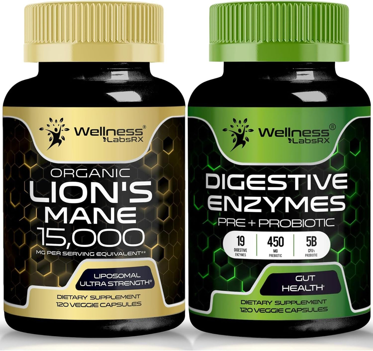 WELLNESS LABSRX Lions Mane Capsules | Digestive Enzymes Capsules | Bundle
