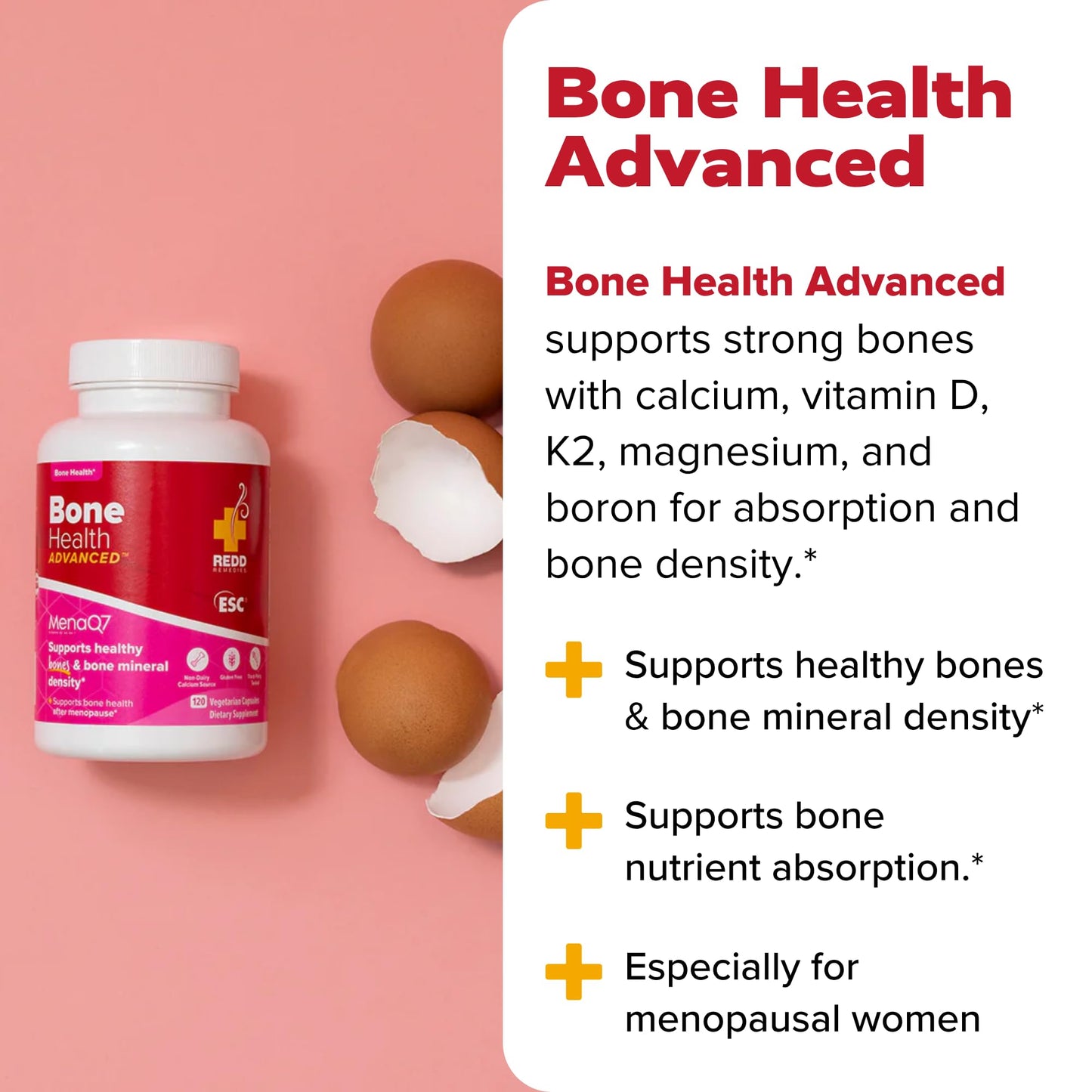 Redd Remedies, Bone Health Advanced, Vitamin D3 and Calcium for Strong Bone Support, 120 Vegetarian Capsules