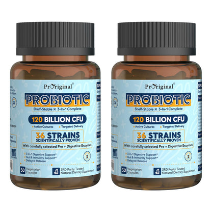 Probiotics for Women & Men 120 Billion CFU with 36 Strains, 30 Caps | Digestive and Gut Health, Delayed Release Capsules, Stomach Acid Resistant, No Need for Refrigeration, Non-GMO Raw Probiotic