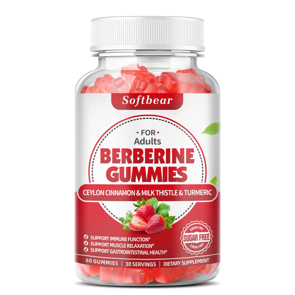 softbear Berberine with Ceylon Cinnamon Gummies-99% Purity Berberine HCL Supplements