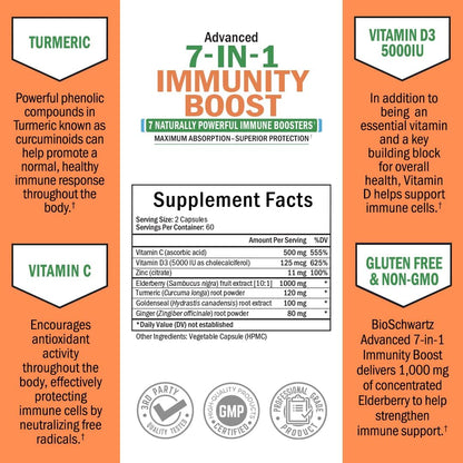 Immune Support Supplement with Zinc Elderberry Vitamin D 5000 IU, 120ct