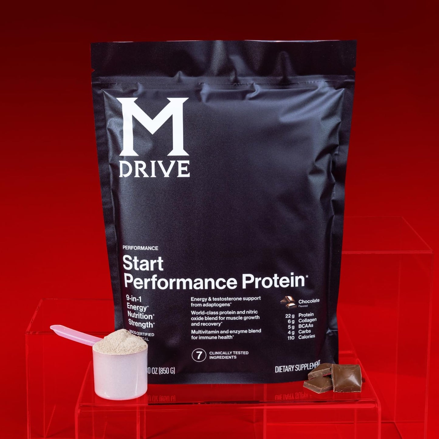 Mdrive Start Performance Protein Powder Chocolate Mousse 30 Servings | 9 in 1 Complete Nutrition Shake Adaptogen Blend Digestion Immune Nitric Oxide Recovery Dietary Supplement