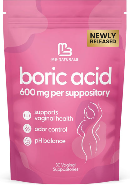 Boric Acid Suppositories for Women, Clean Formula, 600 mg, 30 Count by M3