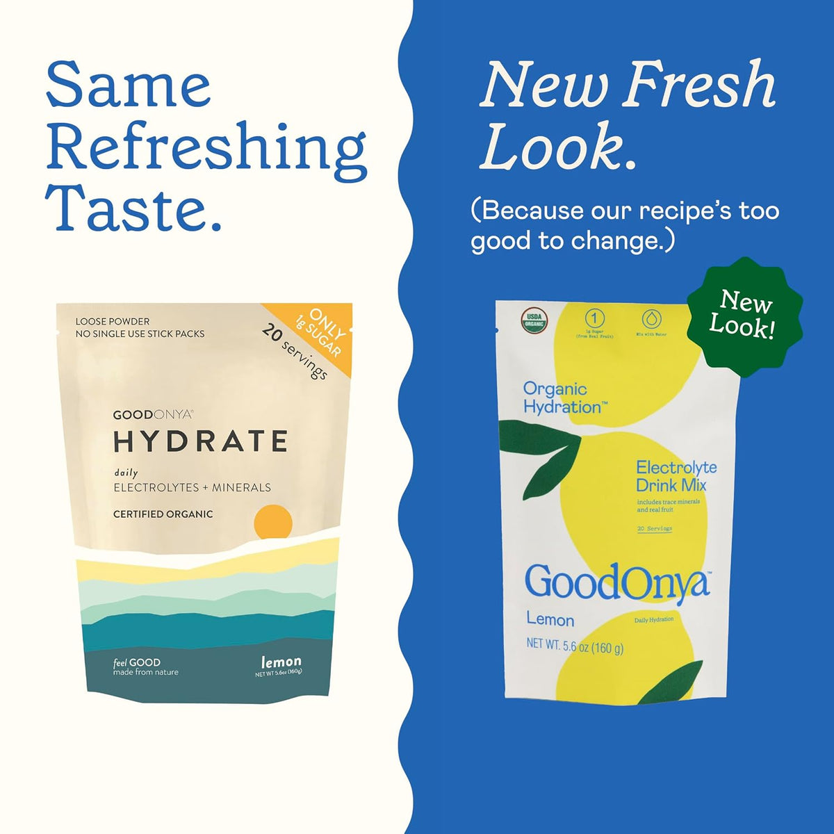 GOODONYA Organic Hydration Electrolyte Powder 20 Servings & Stick Packs 12ct | Lemon, Plant-Based