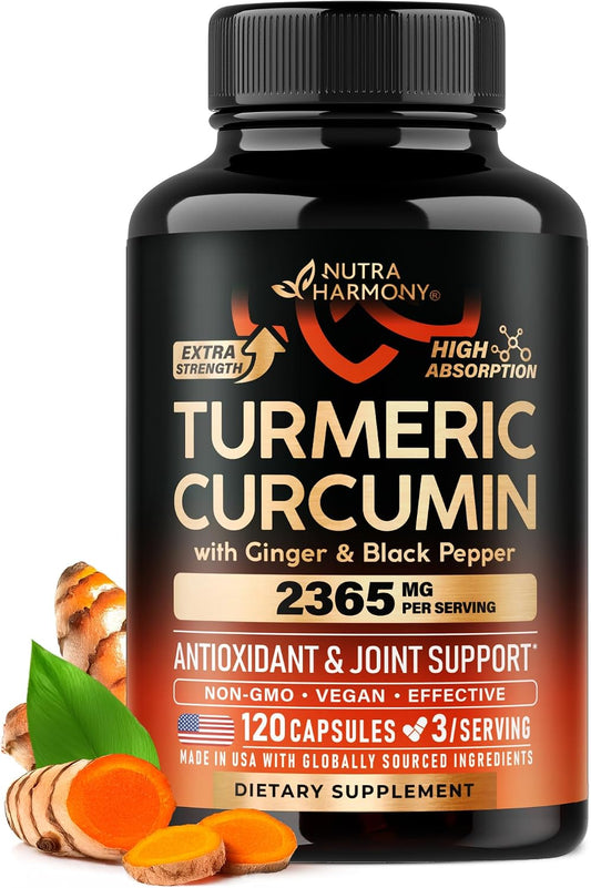 Turmeric Curcumin Supplement 2365 mg - Turmeric with Ginger & Black Pepper - Highly Bioavailable & Extra Strength 95% Curcuminoids - Antioxidant, Immunity & Joint Support - Lab Tested - 120 Capsules