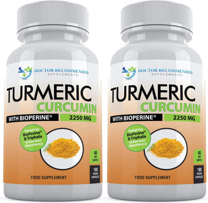 Turmeric Curcumin with Bioperine - 360 Veggie Capsules - 2250mg 95% Curcuminoids with Black Pepper Supplement and Triphala (Pack of 2)