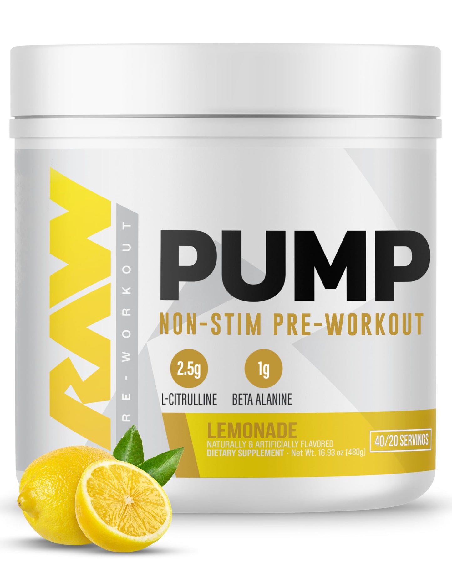 RAW Pump Stim Free Pre Workout (Watermelon) - Non-Stimulant Pre Workout Supplement Powder Nitric Oxide Booster - Pre Workout Supplements Drink for During Workout - 40 Servings