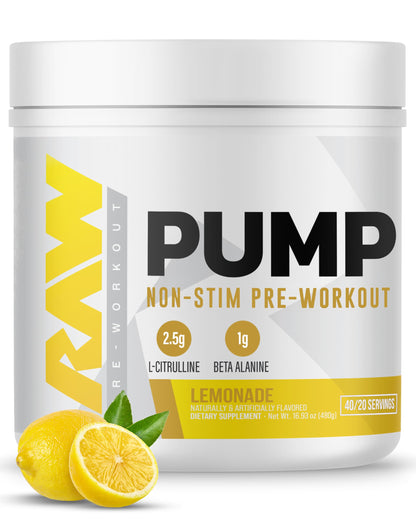 RAW Pump Stim Free Pre Workout (Watermelon) - Non-Stimulant Pre Workout Supplement Powder Nitric Oxide Booster - Pre Workout Supplements Drink for During Workout - 40 Servings