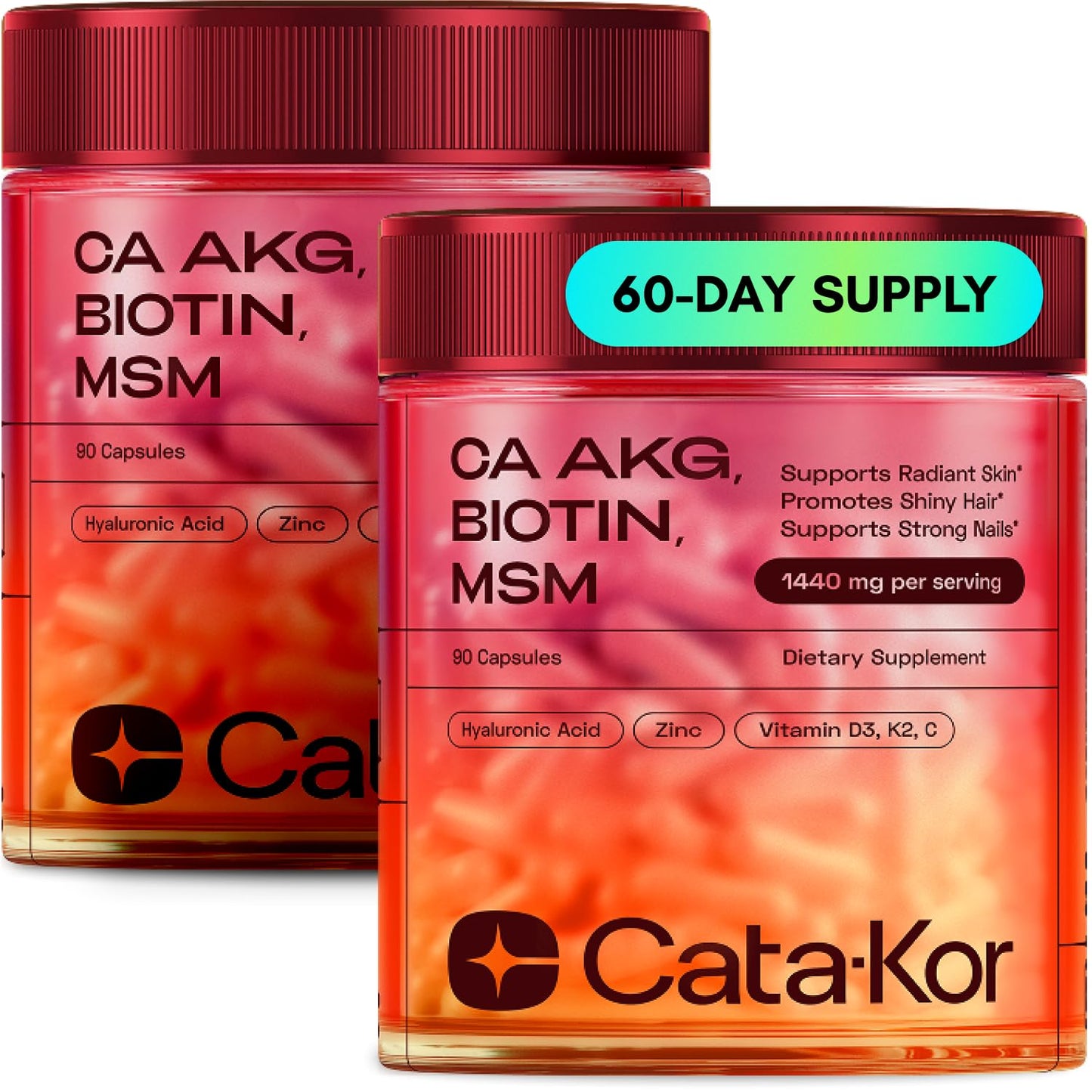 Cata-Kor Hair Skin and Nails Vitamins for Women – Biotin Collagen Hair Supplement | Hyaluronic Acid | Calcium AKG | MSM | Vitamin D3 K2 & C – Hair Growth Vitamins – 30 Day Supply (1 Pack)