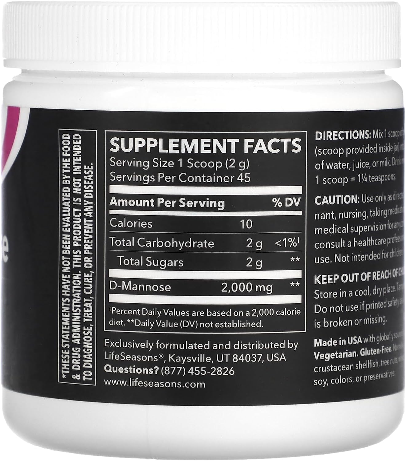 LifeSeasons D-Mannose Powder - Fast-Acting UTI Relief - Urinary Tract Health Supplement - Supports Healthy Levels of Microflora & Eases Bladder Discomfort - 45 Servings