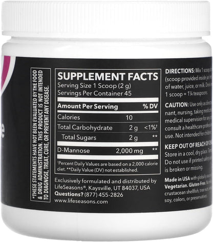 LifeSeasons D-Mannose Powder - Fast-Acting UTI Relief - Urinary Tract Health Supplement - Supports Healthy Levels of Microflora & Eases Bladder Discomfort - 45 Servings