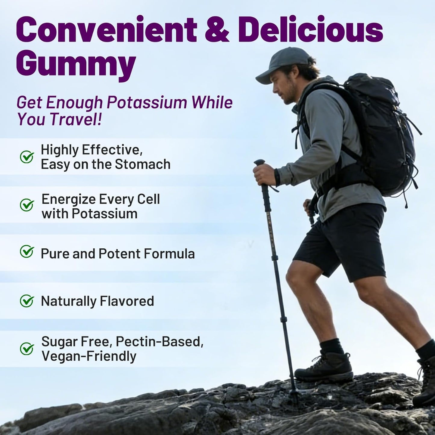 Potassium Gluconate 1300mg Gummies for Adults Women & Men, Potassium Supplements w/Magnesium Glycinate, B6 & L-Theanine, Electrolyte Gummies for Hydration, Energy, Muscle&Night Leg Cramp Relief, 60Ct