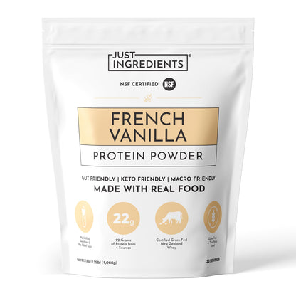 JUST INGREDIENTS Vanilla Bean Protein Powder – 20-Serving Blend with 100% Grass-Fed Whey & Organic Plant Proteins – Real Vanilla Bean & Cinnamon – Supports Muscle Recovery, Energy*
