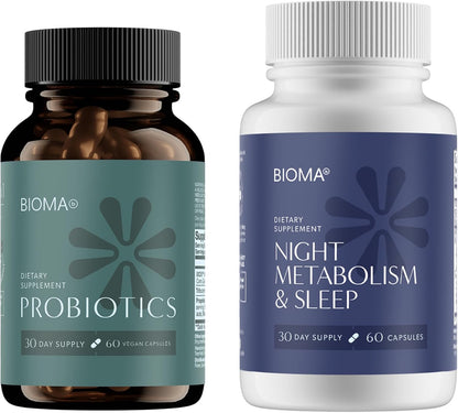 BIOMA Digestive Health & Night Metabolism Bundle – Probiotic Gut Support + Sleep & Metabolism Formula – Promotes Healthy Digestion, Energy Balance & Restful Sleep – 2-Pack (30-Day Supply Each)