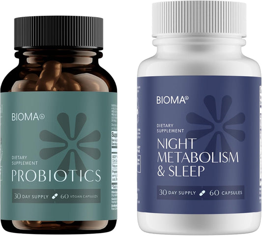 BIOMA Digestive Health & Night Metabolism Bundle – Probiotic Gut Support + Sleep & Metabolism Formula – Promotes Healthy Digestion, Energy Balance & Restful Sleep – 2-Pack (30-Day Supply Each)