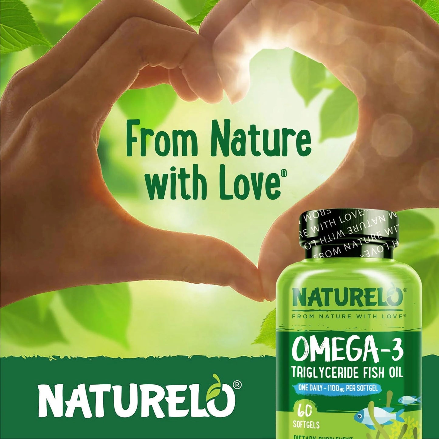 NATURELO Burpless Omega 3 Fish Oil Supplement - 1100mg Triglyceride Omega-3, EPA + DHA, Liquid Fish Oil for Heart, Eye, Brain, Joint Health - 120 Softgels, 4 Months Supply