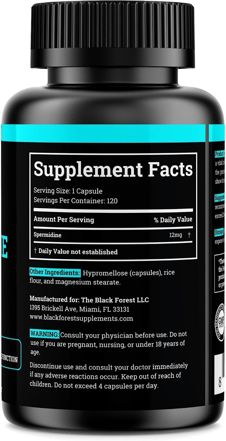Spermidine Supplement (1440mg of 99% Pure Spermidine Supplements For Women & Men) 4 Months Supply (100X More Potent Than Wheat Germ Extract) 12MGS Per Serving For Cellular Health, Anti-Aging & Energy