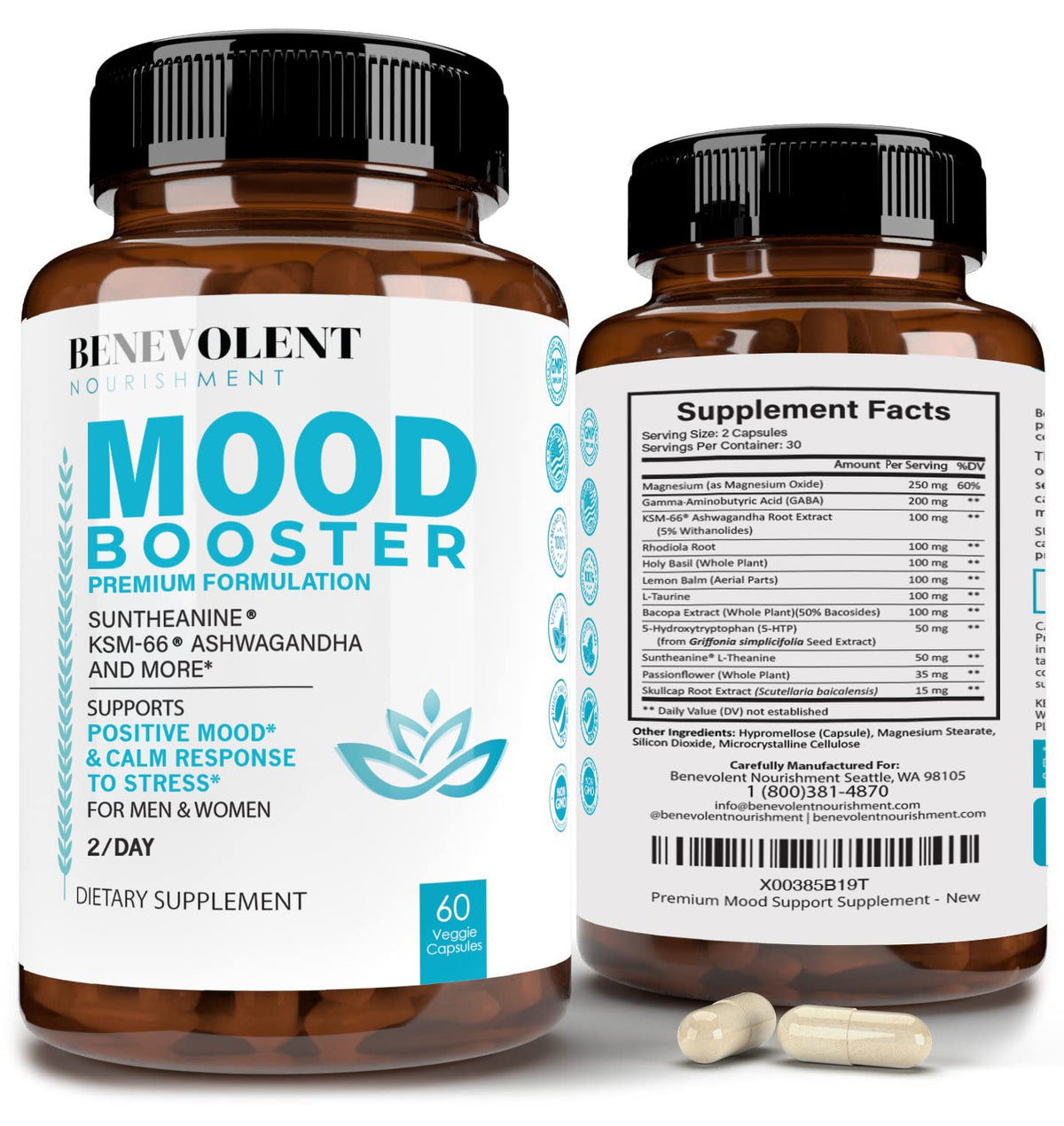 Calm Mood Booster Supplement - Natural Happy Pills for Stress, Sleep & Mood Support 