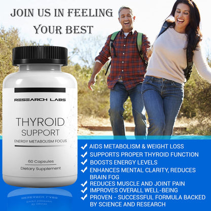 Research Labs Thyroid Support + Iodine Supplement - Energy, Metabolism, Focus