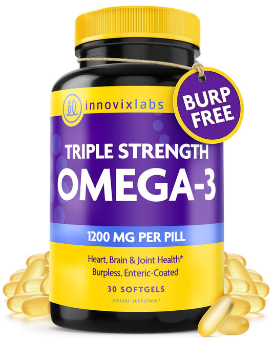 InnovixLabs Triple Strength Omega 3 Supplement, Burpless Fish Oil for Women and Men - 900 mg EPA & DHA, Brain & Joint Support, Award Winning & Third-Party Tested, 30 Softgels