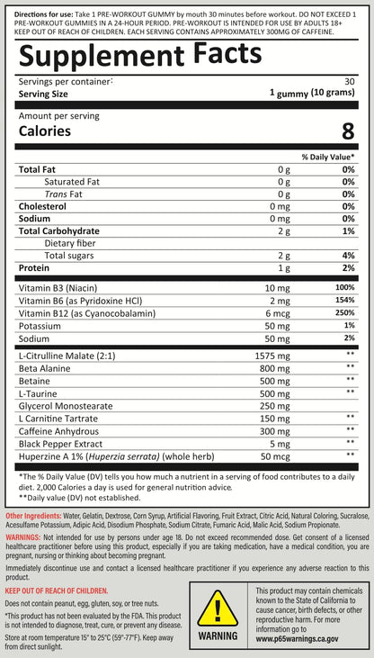Kodagenix Pre Workout Gummies for Men and Women with Caffeine, L-Citrulline and Beta