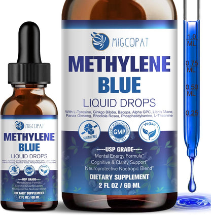 Migcopat Methylene Blue Drops, with Alpha GPC, Lion’s Mane & Bacopa, 2 fl oz