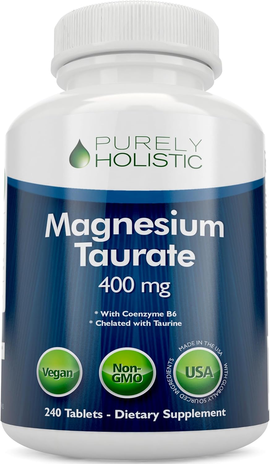 Magnesium Taurate 400MG Elemental Magnesium Per Serving, 4 Month Supply | Heart Health & Nervous System Support, High Absorption Mag Taurate Complex with Vitamin B6, Vegan & Non-GMO, 240 Tablets