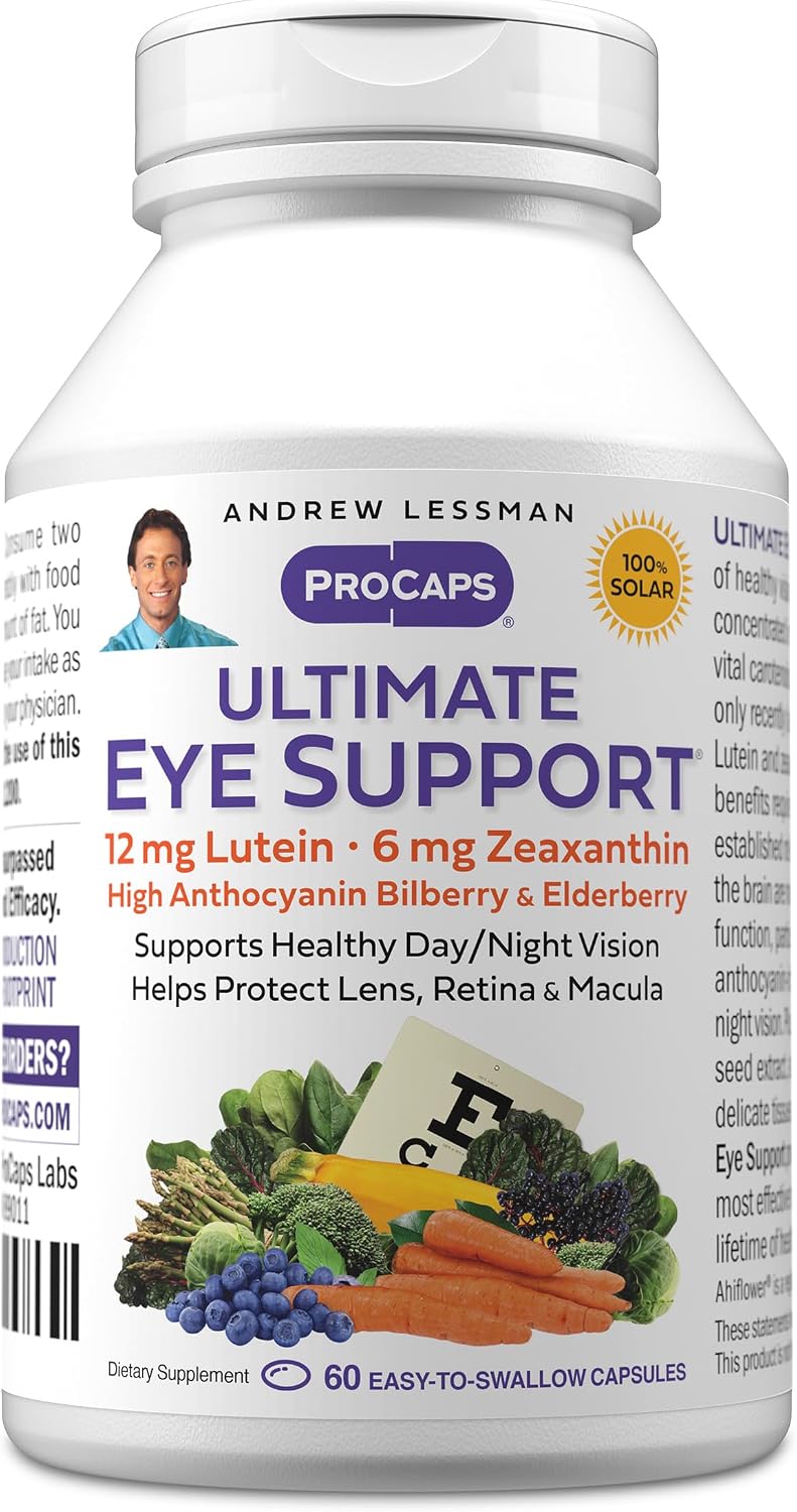 Andrew Lessman Ultimate Eye Support 60 Softgels - 12mg Lutein, 6mg Zeaxanthin, Bilberry, Key Nutrients to Support Eye Health and Promote Healthy Vision. No Additives. Easy to Swallow Softgels