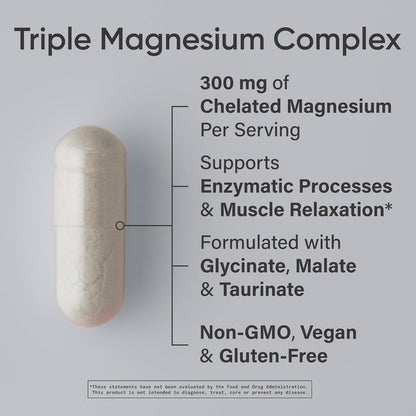 Sports Research® Chelated Triple Magnesium Complex with Glycinate, Taurinate & Malate (Chelamax®) for Enhanced Bioavailability* - 300 mg per Serving, Non-GMO, Certified Vegan, 120 Veggie Capsules