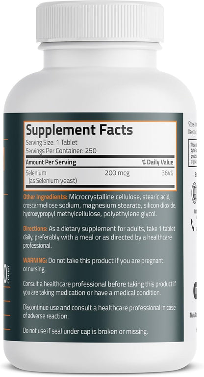 Bronson Selenium 200 mcg Immune & Antioxidant Support Essential Mineral, 250 Vegetarian Tablets