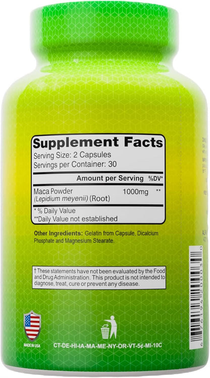 ALFA VITAMINS Maca 1000 mg Peruvian Maca Root Supplement for Energy & Wellness – Plant-Based Formula - 60 Capsules (2-Pack)
