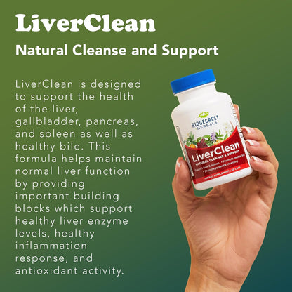 RidgeCrest Herbals LiverClean Herbal Liver Support Formula 60 Ct | 30 Servings, Blessed Thistle, Dandelion Root, Supports Healthy Bile Production, Natural Herbal Blend, Vegan Capsules