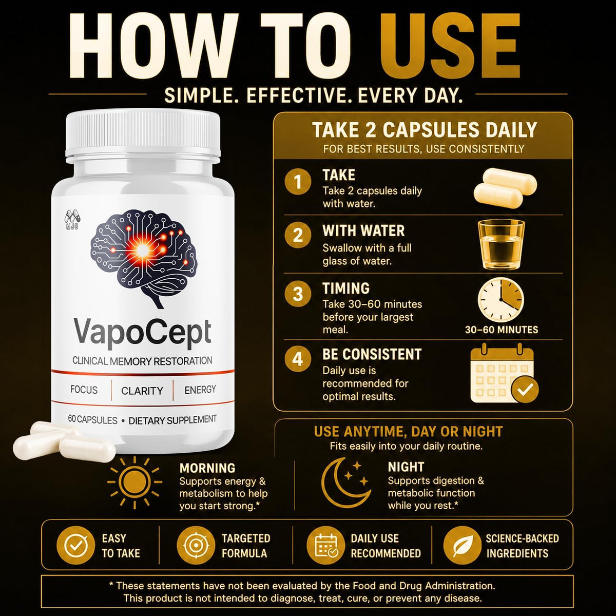 Vapocept Capsules, Brain Health Support Supplement Pill 2-Pack 120 Capsules