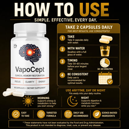 Vapocept Capsules, Brain Health Support Supplement Pill 2-Pack 120 Capsules