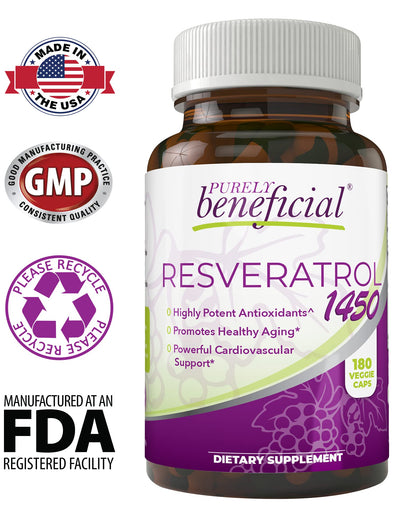 PURELY beneficial RESVERATROL1450-90day Supply, 1450mg per Serving of Potent Antioxidants