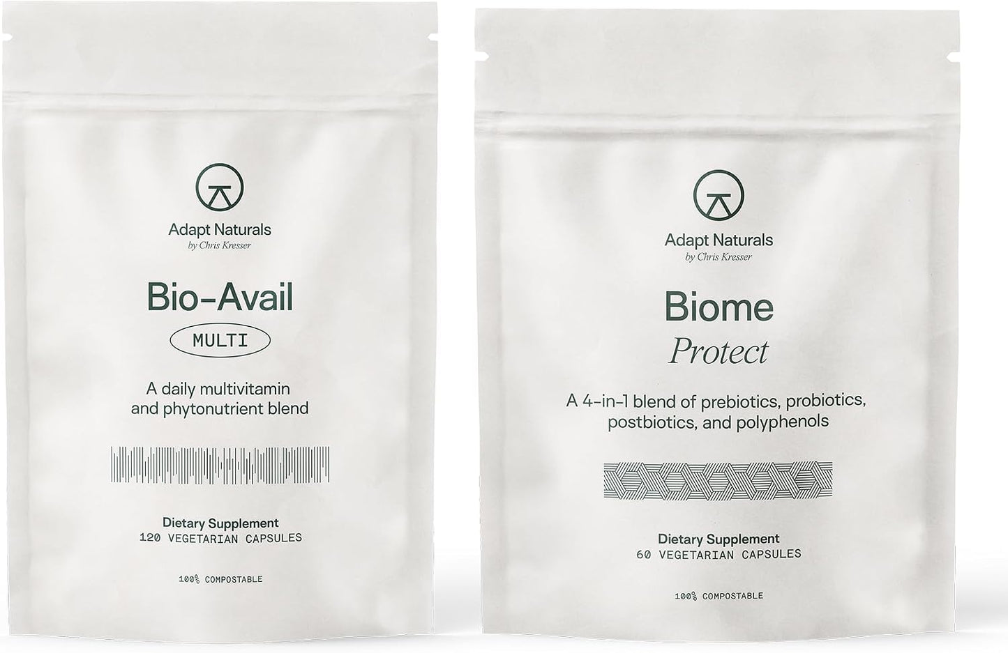 Adapt Naturals Gut & Immune Health Bundle – Biome Protect 4-in-1 Prebiotics, Probiotics, Postbiotics Supplement & Bio-Avail Multivitamin for Men & Women – 30-Day Supply
