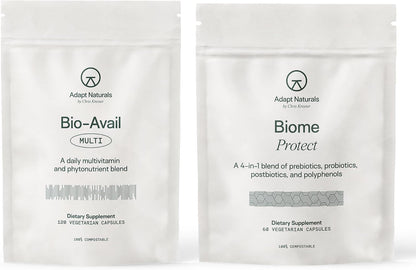 Adapt Naturals Gut & Immune Health Bundle – Biome Protect 4-in-1 Prebiotics, Probiotics, Postbiotics Supplement & Bio-Avail Multivitamin for Men & Women – 30-Day Supply