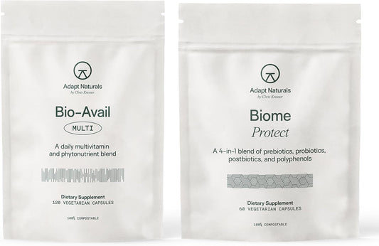 Adapt Naturals Gut & Immune Health Bundle – Biome Protect 4-in-1 Prebiotics, Probiotics, Postbiotics Supplement & Bio-Avail Multivitamin for Men & Women – 30-Day Supply