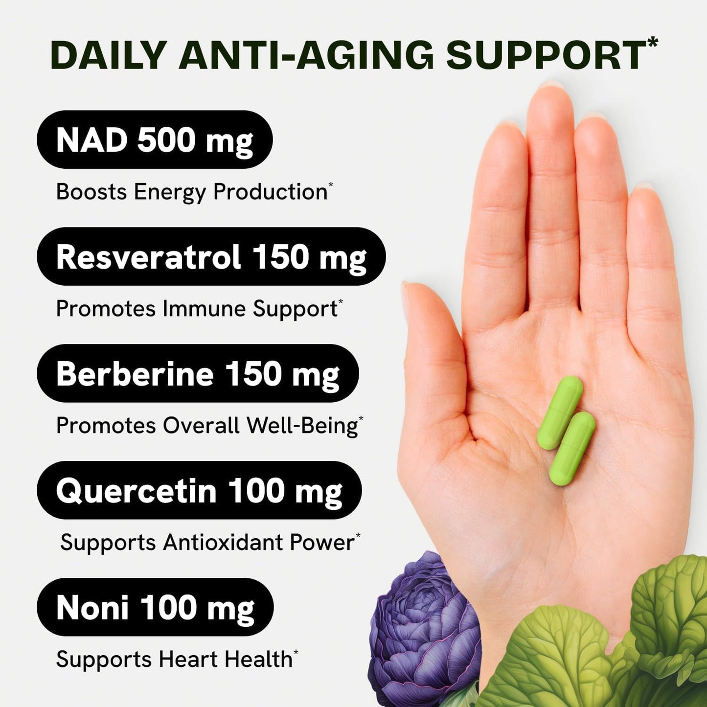 Liposomal NAD+ Supplement with Resveratrol 5-in-1 NAD Resveratrol comlex with Berberine & Quercetin | Supports Anti Aging & Cellular Energy NAD+ Levels | NR NMN Supplement Alternative – 1 pack