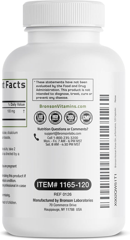 Bronson Korean Panax Ginseng Supports Energy, Endurance & Vitality + Memory and Mental Performance, 120 Capsules