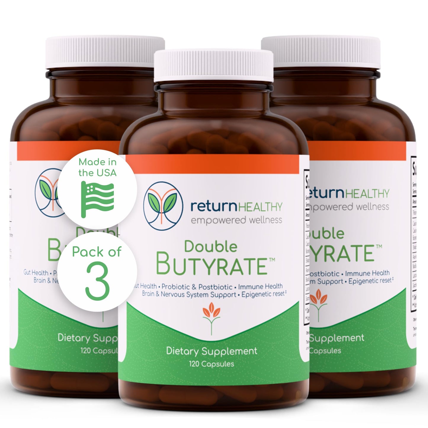 Double Butyrate Gut Health Supplement | Probiotic & Postbiotic Digestive Supplements for Gut Support | Enhances Immune, Brain, & Nervous System Function | Odor-Free Formula | 120 caps
